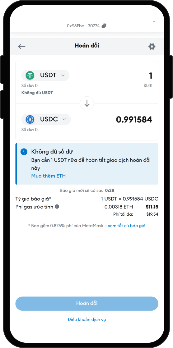 Hoán đổi USDT lấy Scratch